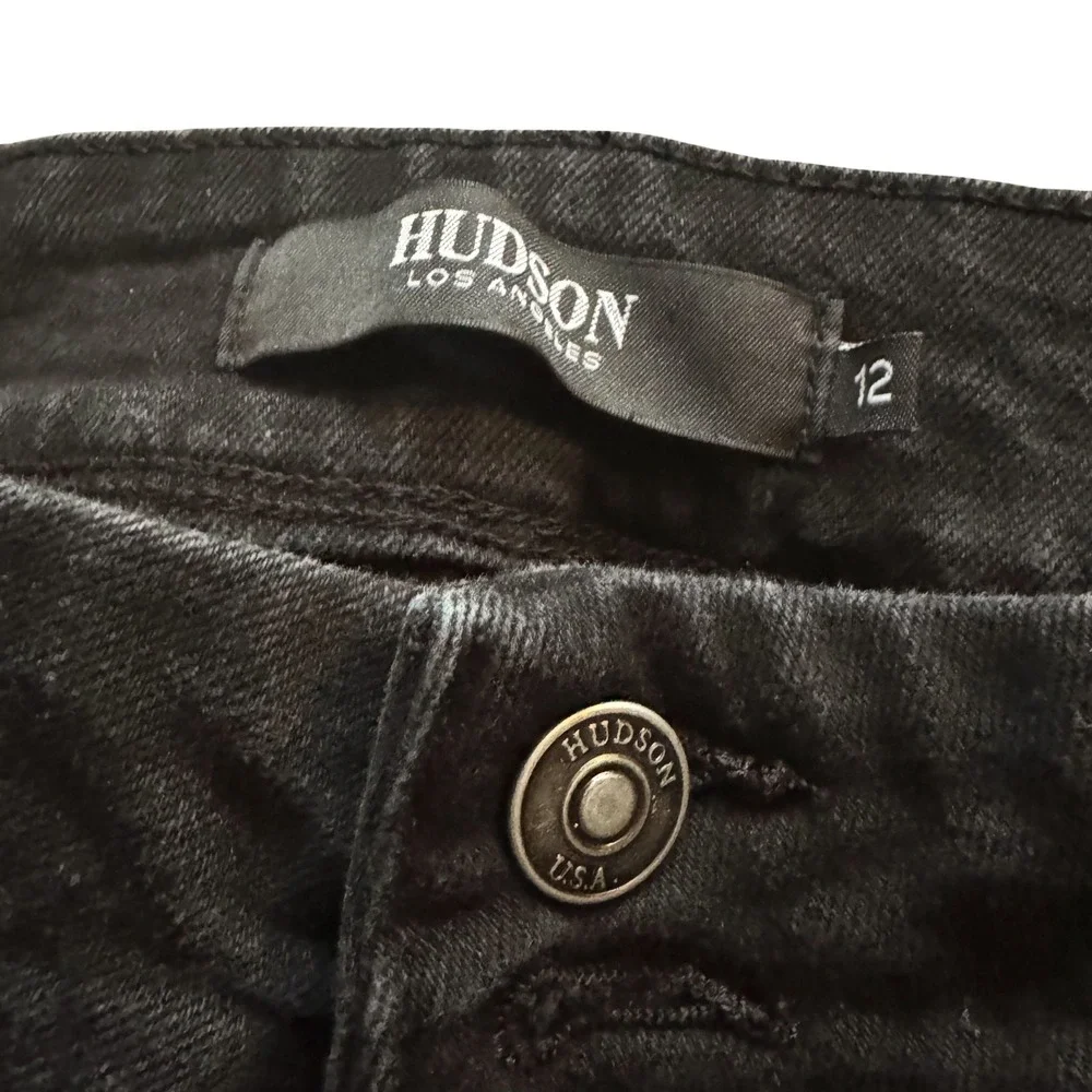 Hudson Black Denim Jeans Straight Leg Button Fly Women's Sz 12‎ High Rise Staple
